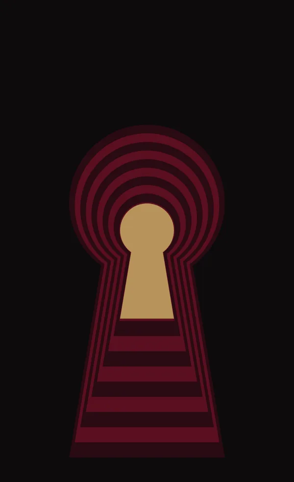 Plate 03, Keyhole: a gold keyhole inside concentric red arches