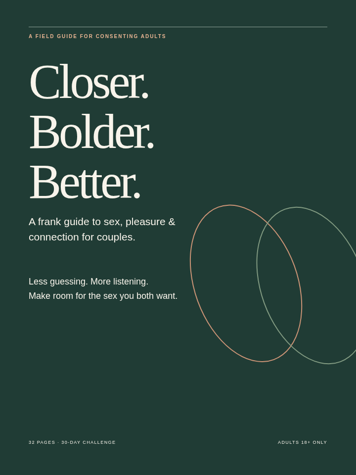 Abstract typographic cover of Chapter I: Closer. Bolder. Better.